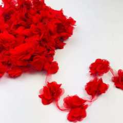 Kırmızı Gül Lazer Kesim 1 Metre 12 Adet Çiçek Organze Tül