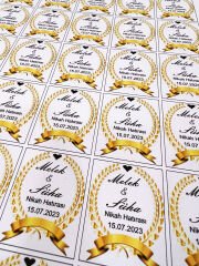 Yapışkanlı İsim Etiketi 3,5 x 4.5 cm Gold Amblem 30 Adet  Kına - Söz - Nişan - Nikah - Bebek Etiketi