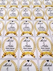 Yapışkanlı İsim Etiketi 3,5 x 4.5 cm Gold Amblem 30 Adet  Kına - Söz - Nişan - Nikah - Bebek Etiketi