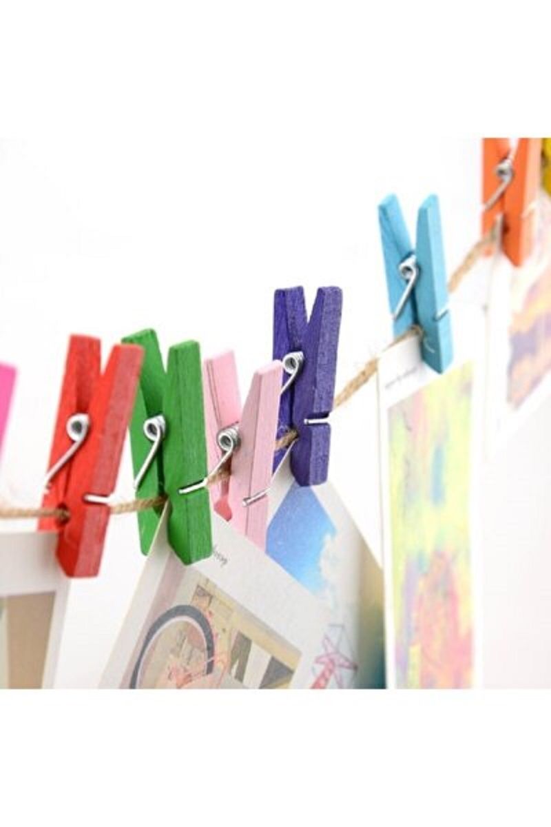 Karışık Renk Ahşap Minik Renkli Mandal Fotoğraf Asmalık Dekoratif Kağıt Tutucu Mini Mandal 100 Adet