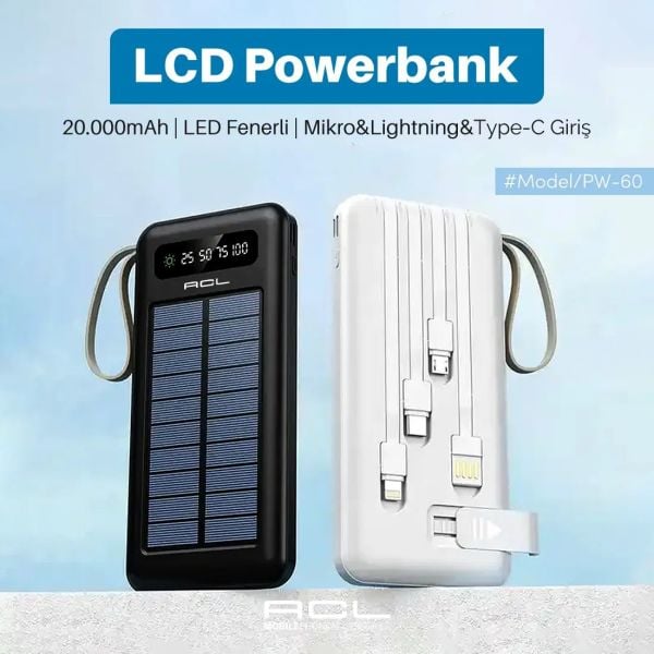 ACL PW-60 LCD Göstergeli Solar Powerbank