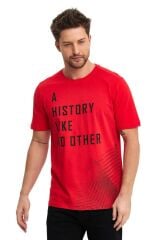 Kırmızı Renk Siyah Baskılı Erkek Kısa Kol Bisiklet Yaka T-shirt