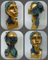 Seramik Heykel - Saçı Balıklı Altın Varaklı Kadın