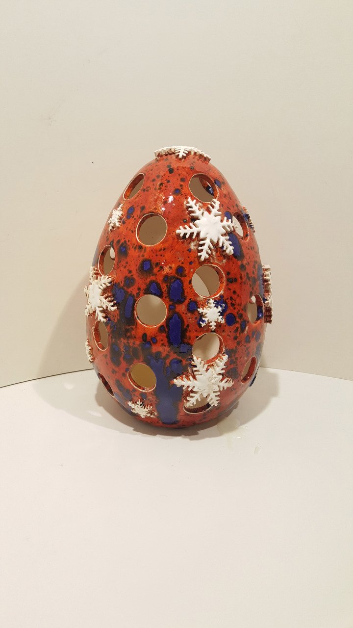 Kar Kristalli Dev Kırmızı Yumurta Mumluk 23,5x15