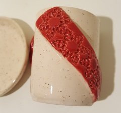Kırmızı Krem Kar Kristalli Duble Fincan