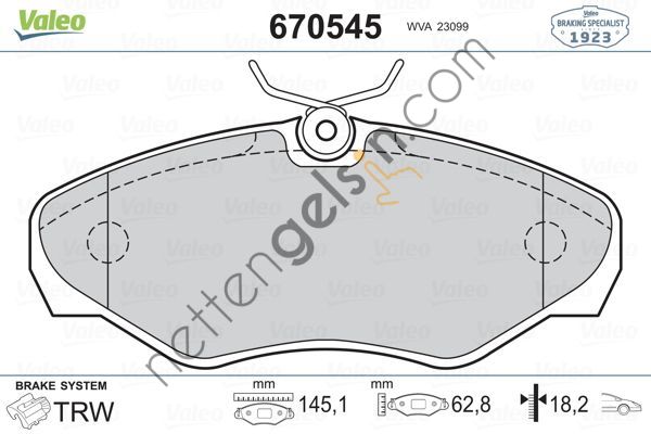 VALEO 670545 ON FREN BALATASI TRAFIC II DCI 100-2,0-DCI 80 (03/01-) - VIVARO 1,9DTI,1,9DI,2,0 16V (08/01-)   FIAT BİNEK FREN BALATASI