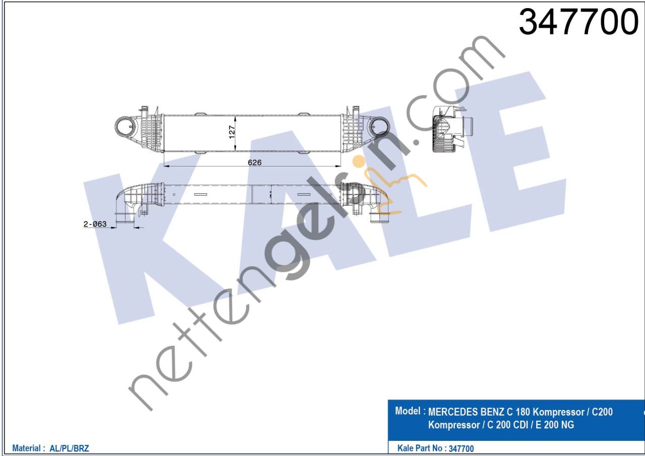 KALE 347700 TURBOSARJ RADYATORU C-CLASS W204 08>14 E-CLASS W212 11>15  MERCEDES BİNEK TURBO RADYATÖRÜ