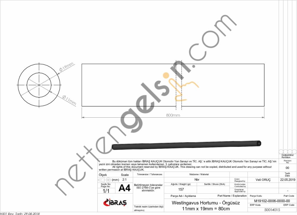 IBRAS 14015 WESTINGHOUSE HORTUMU ORGUSUZ DKS ( 11x19mm=80cm )  TOFAŞ BİNEK