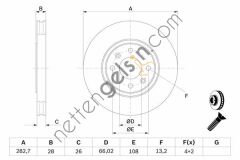 BOSCH 0986478831 ON FREN AYNASI 406 1,9TD-2,0 16V-2,1TD-2,2 HDI-3,0V6(95/5,04)XANTIA 2,0I(95/4,03)(283x26x4DLxHAVALI)  PEUGEOT-CITROEN BİNEK FREN DİSKİ