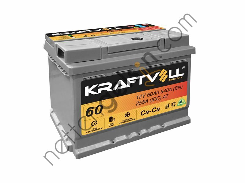 KRAFTVOLL 18010006 AKU 12V 60 AH LB2 (242×175×175) TAM KAPALI ALÇAK  AKÜ BİNEK AKÜ