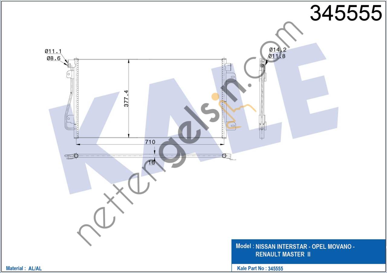 KALE 345555 KLIMA RADYATORU (KONDANSER) MASTER II MAVANO  RENAULT BİNEK KLİMA RADYATÖRÜ