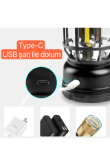 SHUFA Nostaljik ışığı ayarlanabilir USB Şarjlı Ledli Kamp Lambası SFK8679120681149