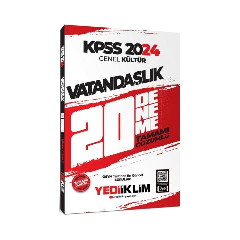 Yediiklim Yayınları 2024 KPSS Genel Kültür Vatandaşlık Tamamı Çözümlü 20 Deneme