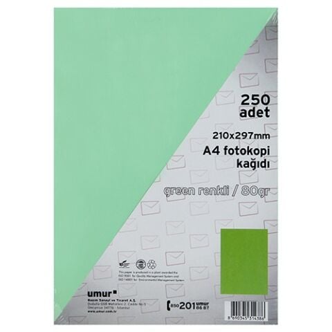 Umur A4 Renkli Fotokopi Kağıdı 80 Gr 250 Sayfa – Açık Yeşil