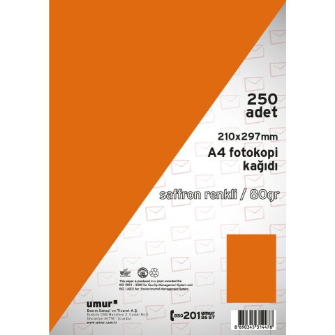 Umur A4 Renkli Fotokopi Kağıdı 80 Gr 250 Sayfa – Turuncu