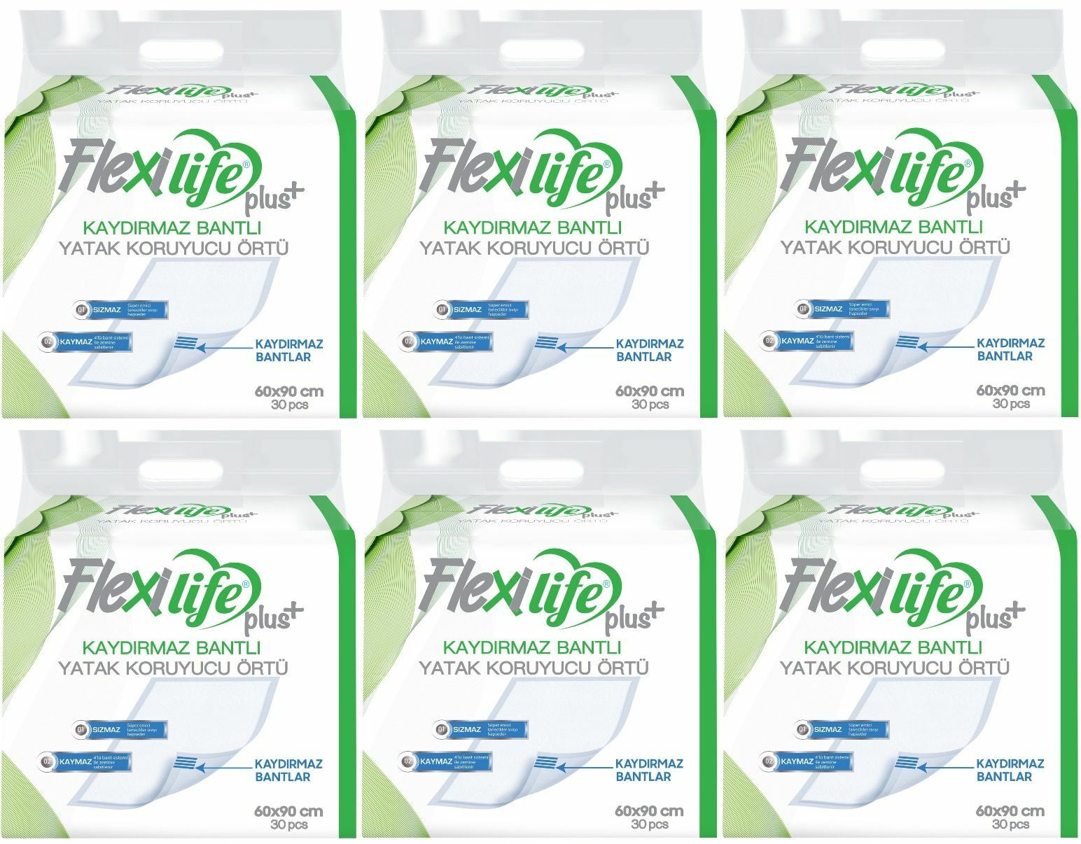 Flexilife Plus Kaydırmaz Bantlı Yatak Koruyucu Örtü 60x90 30'lu 6 paket / 180 adet