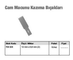 Cam macunu kazıma bıçakları 12 x 0,6 mm 1 adet