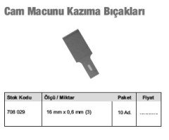 Cam macunu kazıma bıçakları 16 x 0,6 mm 1 adet