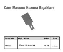 Cam macunu kazıma bıçakları 20 x 0,6 mm 1 adet