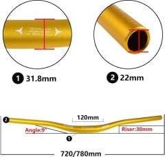 Wake Alüminyum Gold 31.8 780mm Riser Mtb Gidonu + Gidon Boğazı Seti