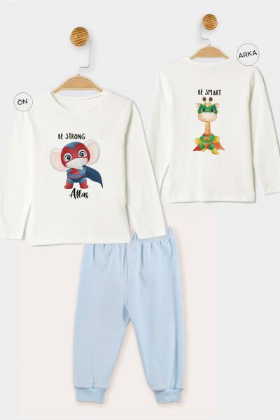 İsme Özel Organik Erkek Bebek Pijama Takımı Kahraman Hayvanlar