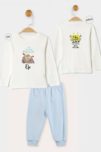 İsme Özel Organik Erkek Bebek Pijama Takımı Sevimli Canavarlar