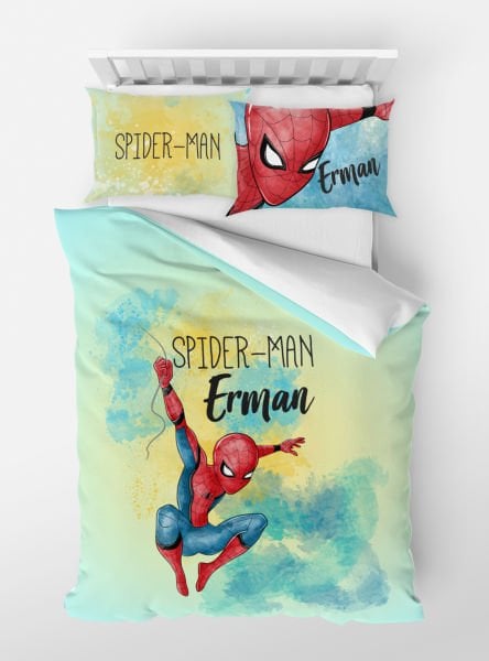 Kişiye Özel Tek Kişilik Micro Saten Nevresim Spider Man