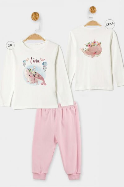 İsme Özel Organik Kız Bebek Pijama Takımı Pembe Balinalar