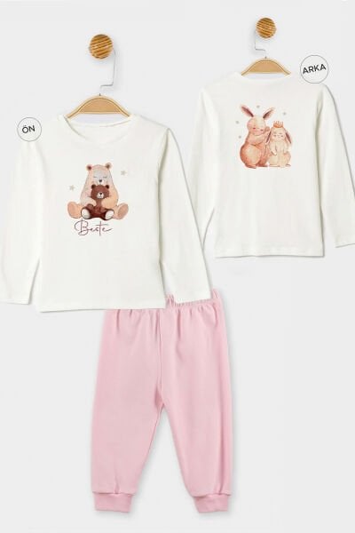 İsme Özel Organik Kız Bebek Pijama Takımı Ayıcık ve Tavşanlar