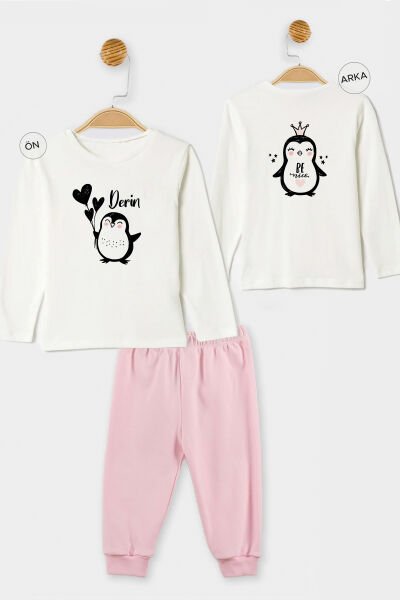 İsme Özel Organik Kız Bebek Pijama Takımı Penguen