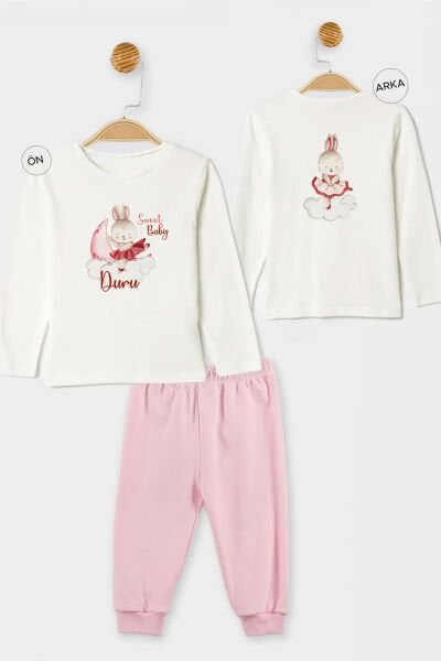 İsme Özel Organik Kız Bebek Pijama Takımı Balerin Tavşan