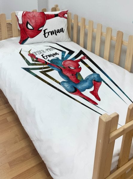 Kişiye Özel Montessori Mikro Saten Nevresim Seti Spiderman