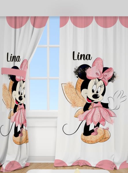 Kişiye Özel Baskılı Fon Perde Minnie Mouse