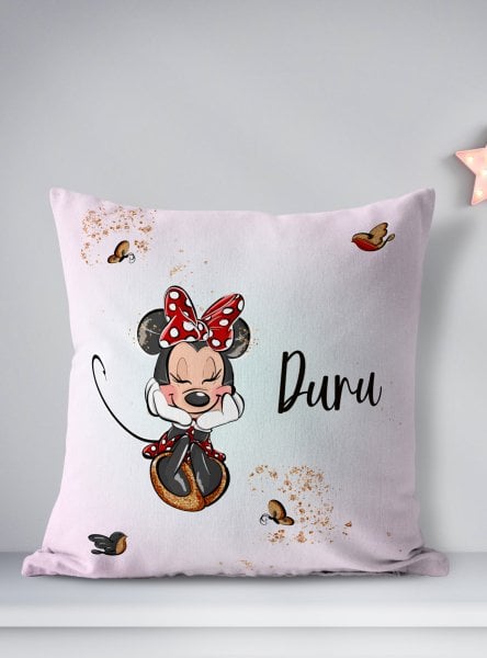 Kişiye Özel Çift Taraflı Kare Kırlent Kılıfı Minnie Mouse