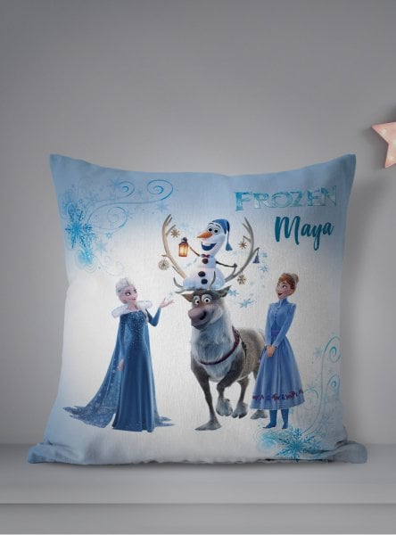 Kişiye Özel Çift Taraflı Kare Kırlent Kılıfı Frozen Elsa