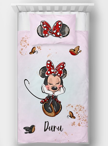 Kişiye Özel Tek Kişilik Yatak Örtüsü Minnie Mouse