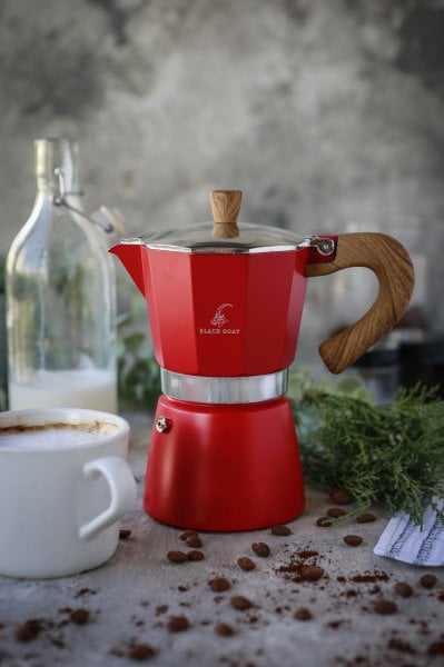 Black Goat 6 Cup Moka Pot -  Kırmızı