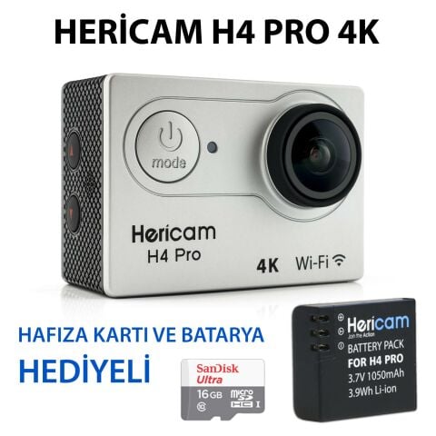 Hericam H4 Pro 4K Aksiyon Kamera Hafıza Kartı ve Batarya Hediyeli