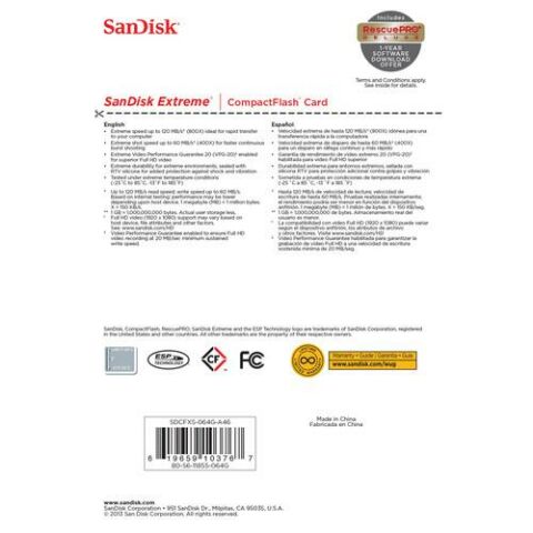 SANDISK Extreme 64GB 120mb/s CompactFlash Hafıza K