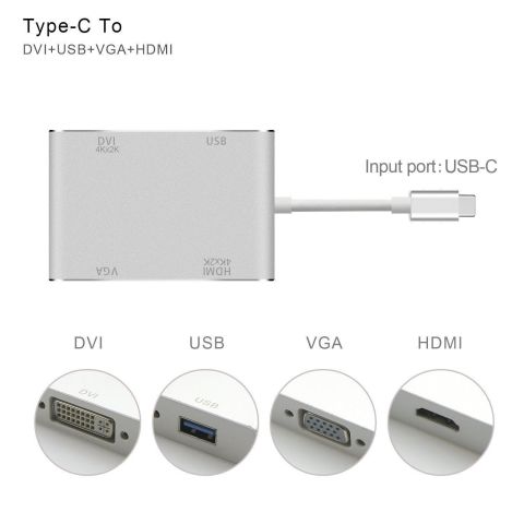 Type-c to VGA DVI HDMI USB Çevirici 4 in 1 Hub 4K
