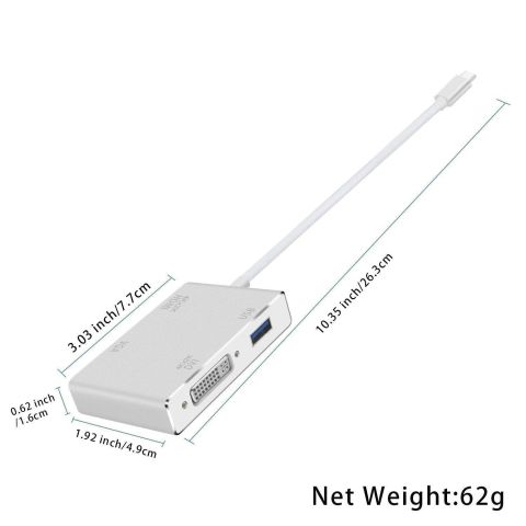 Type-c to VGA DVI HDMI USB Çevirici 4 in 1 Hub 4K