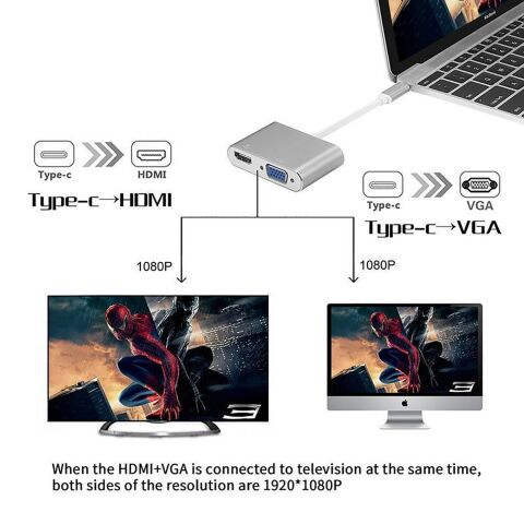 Type-c to VGA HDMI Çevirici 2 in 1 4K