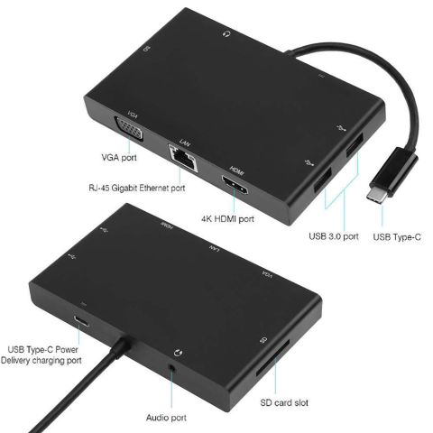 S-1600 Type-c 8in1 HDMI VGA USB LAN SD TYPE-C Audi