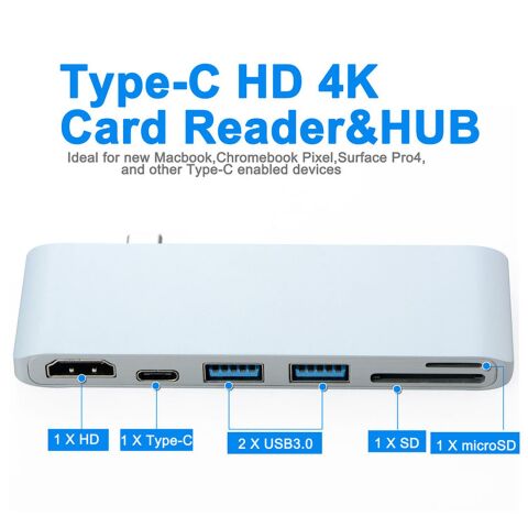 Type-c 6in1 HDMI USB TF SD Çevirici Hub 4K