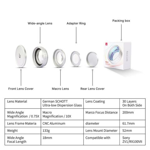 Ulanzi WL-2 Sony ZV-1 Geniş Açı & Makro Lens Beyaz