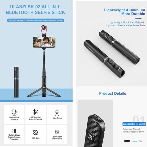 Ulanzi SK-02 Bluetooth Selfie Çubuğu Tripod