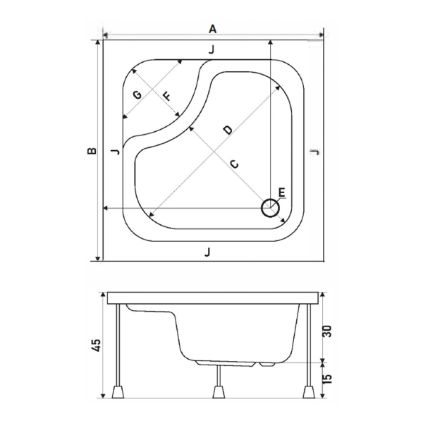 Shower Mina Oturmalı Kare Mini Küvet 90x90