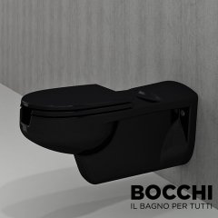 BOCCHI Bedensel Engelli Asma Klozet, 75 cm Parlak Siyah Klozet Kapağı Dahil