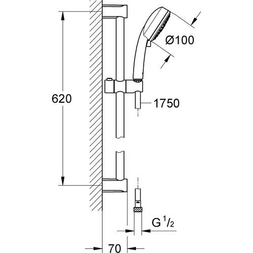 Grohe Tempesta System 250 Duvara Monte Duş Sistemi, Yön Değiştiricili, Krom-Beyaz