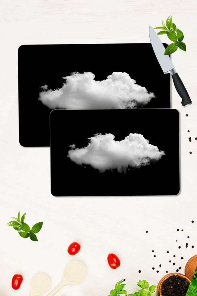 2' li Takım 30x40 cm ve 20x30 cm Bulut Desenli Cam Kesim Tablası ve Ocak Koruma